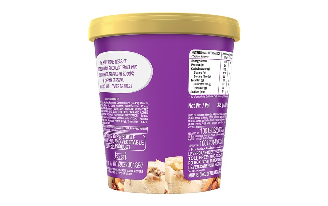 Kwality Walls Twice As Nice Fruit & Nut   Cup  700 millilitre